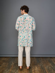 Soft Ivory Floral Linen Kurta With Self Design